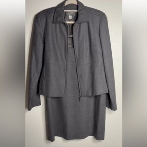 Wool Suit 2 Piece Grey Vintage Blazer Jacket Skirt Girl Boss Neutral Business
